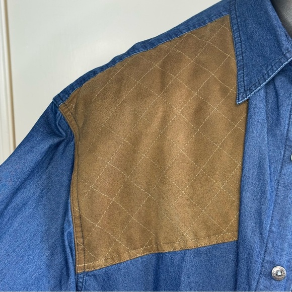 Orvis Classic Blue Cotton Button down long sleeve Shirt with suede patch XXL - Picture 10 of 11